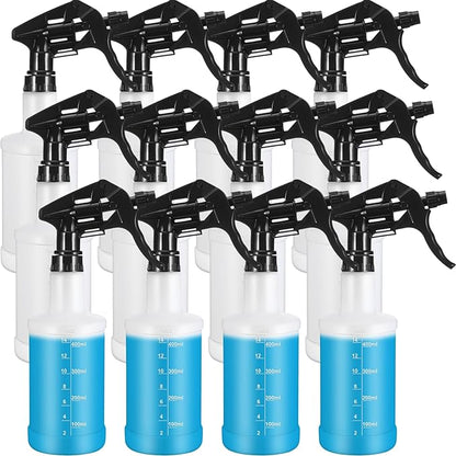 Eccliy 12 Pcs 16 Oz Plastic Spray Bottle, Adjustable Empty Reusable Sprayer for Cleaning, Planting, Water, Bathroom and Kitchen, BBQ, Commercial and Residential (Measurement,Pure Black)