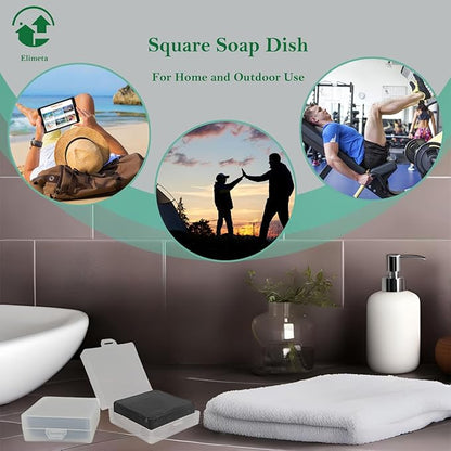 Square Soap Dishes Holder for Shower Travel Soap Container with Lid Lightweight Waterproof Soap Box for Dr. Squatch Men's Soap Bar for Traveling Toiletry Gym Bathroom (Clear)