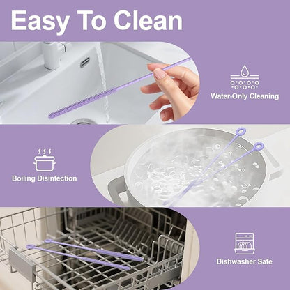 YOTIME Silicone Straw Cleaner Brush, 2 Pcs Reusable Straw Brush(6mm+9mm) for Cleaning Narrow & Wide Straws, Tumblers, Purple