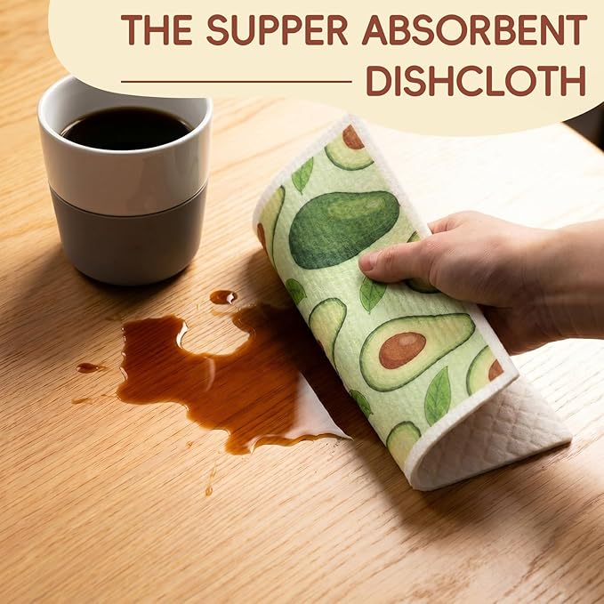 Tegeme 12 Pack Sweden Dishcloths 6 Patterns Super Absorbent Reusable Quick-Drying Washable Sponge Cloths for Kitchen Dishwashing Counters Household Cleaning Durable (Fruit)