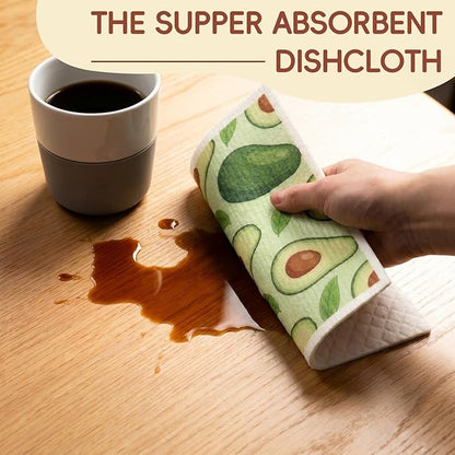 Tegeme 12 Pack Sweden Dishcloths 6 Patterns Super Absorbent Reusable Quick-Drying Washable Sponge Cloths for Kitchen Dishwashing Counters Household Cleaning Durable (Fruit)