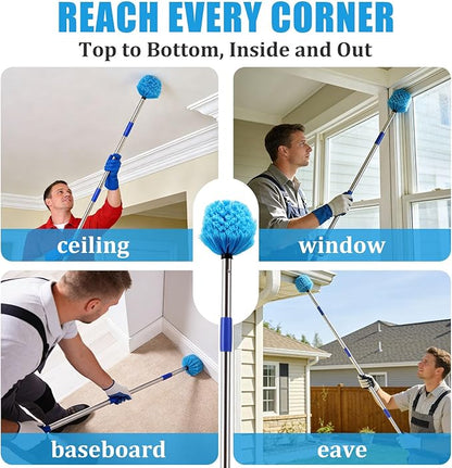 Cobweb Duster with Extension Pole - 4 FT Lightweight Stainless Steel Extendable Duster Ceiling Fan Duster for High Ceilings, Medium Stiff PET Bristle Spider Web Brush for Indoor/Outdoor Cleaning