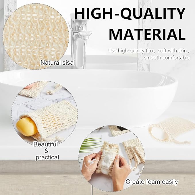 Cunhill 100 Pack Soap Saver Bag Bar Exfoliating Pouch Sisal Soap Savers Mesh Bag with Drawstring Foaming and Drying Holder for Bath and Shower