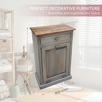 Peaceful Classics Tilt Out Trash Cabinet - Wooden Pull Out Cabinet, Decorative Trash Bin for Kitchen, Bedroom, & Home Patio (Pewter)