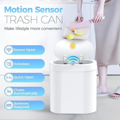 jinligogo 5 Gallon Bathroom Trash Can with Lid, Automatic Motion Sensor White Trash Can, Touchless Slim Waterproof Garbage Bin for Kitchen, Bedroom, Office, and Bathroom