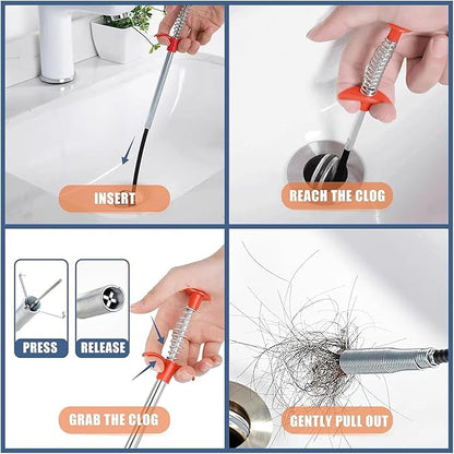 32 Inch Drain Snake Hair Remover Tool, Flexible 4-Claw Grabber for Sink, Tub & Shower Clogs