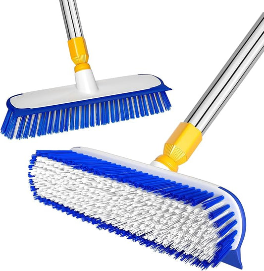ITTAR 55" Extendable Floor Scrub Brush, 12" Wide Heavy-Duty 2-in-1 Scrub & Squeegee Deck Brush for Tile Grout Shower Floor, Kitchen, Restaurant, Patio & Garage Cleaning