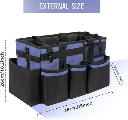 SCAVATA Wearable Cleaning Caddy, Cleaning Caddy Supplies Organizer with Handle & Shoulder Straps for Housekeepers, Under Sink & Car Cleaning Tool Organizers Bag with 4 Foldable Divider (CeruleanBlue)