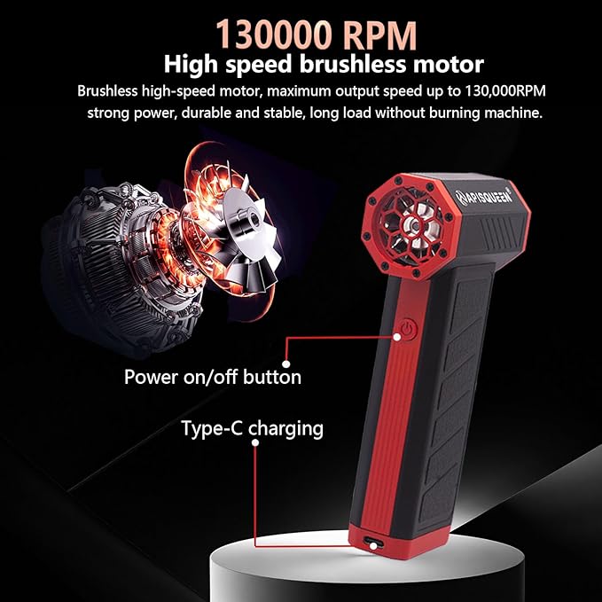 T2 Compressed Air Duster-130000RPM Cordless Electric Air Duster,4-Gear Adjustable Air Blower,Portable Rechargeable Turbo Fan for Computer,Keyboard,Car,Home Cleaning