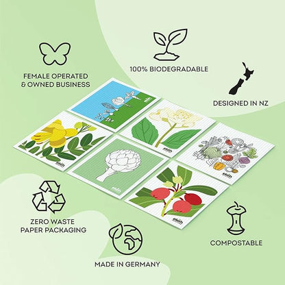 EKOH Swedish Dishcloths for the Kitchen - 12 Pack Cleaning Cloths for the Home - 100% Biodegradable Dish Cloths a Paper Towel and Plastic Sponge Alternative (Scandi Botanical, Scandinavian)