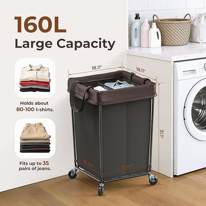Mefirt 160L Laundry Hamper with Wheels, 2 Section Large Rolling Laundry Basket Bag with Wheels, Clothes Hamper Cart for Laundry, Bedroom, Bathroom and Dorm