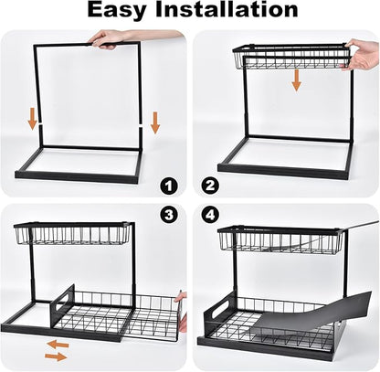 REALINN Under Sink Organizer, Pull Out Cabinet Storage 2 Tier Slide Out Sink Shelf, Kitchen Organizers and Storage, Black, 1 Pack