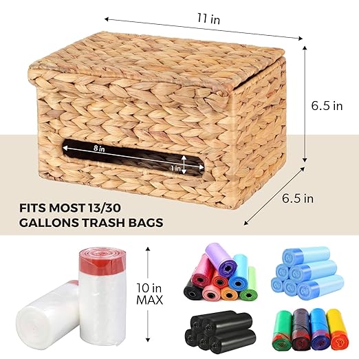 Trash Bag Holder with Scalloped Lid 13–30 Gallon Trash Bag Roll Holder Wall Mount Garbage Bag Dispenser for Kitchen, Cabinet (1, Light Brown)