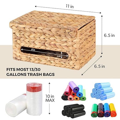 Trash Bag Holder with Scalloped Lid 13–30 Gallon Trash Bag Roll Holder Wall Mount Garbage Bag Dispenser for Kitchen, Cabinet (1, Light Brown)