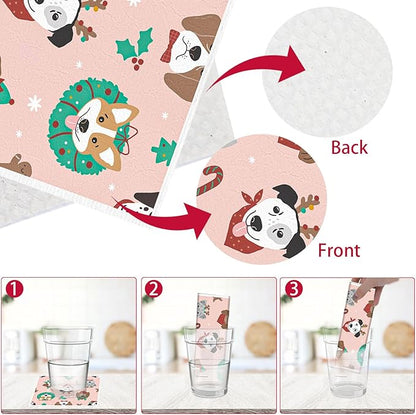 Dog Christmas Swedish Dish Cloths - 6PCS Christmas Swedish Dishcloths for Kitchen, Puppy Xmas Washing Reusable Dishes Towels, Holiday Washable Cleaning Sponge for Cleaning Quick Drying
