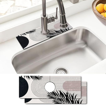 Sink Faucet Absorbing Mat, 2 Pack Drying Mat Around Faucet Sink Splash Guard Behind Faucet Sinkmat For Kitchen Bathroom Island Rv 15 * 5.5 Inch (38 * 14 cm)