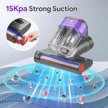 P820 Wired Mattress Vacuum Cleaner EU Plug,500W 18kPa UV Ultrasonic Negative Ion Bedding Neatness Care with Hot Air & Aromatherapy,LED Display