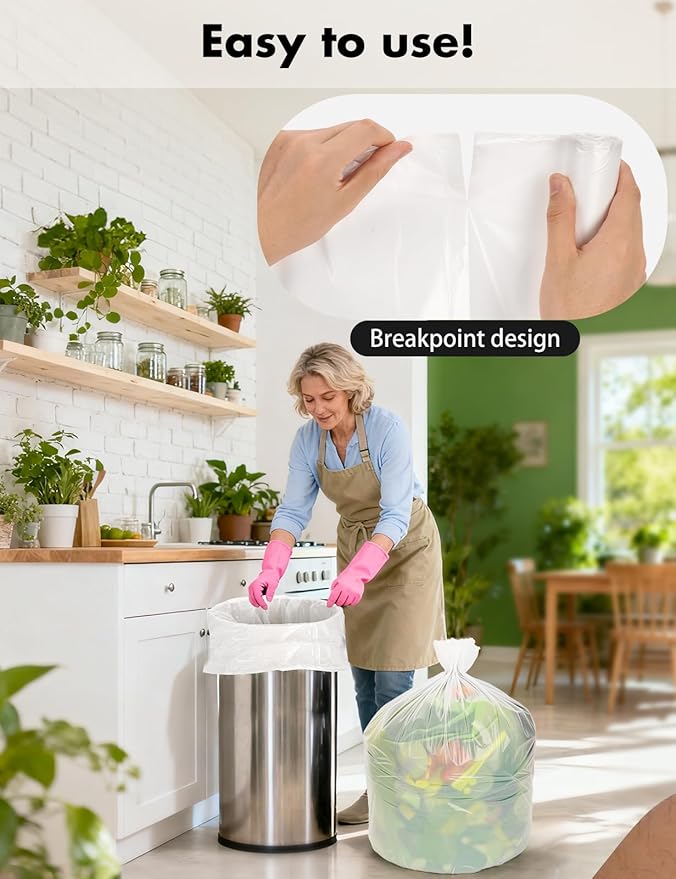 Trash bags 13 Gallon Biodegradable: Aievrgad Garbage bags for tall kitchen trash can liner, 50 count,Unscented, Heavy Duty, Thickened, for food/kitchen waste or Graden,white 50L