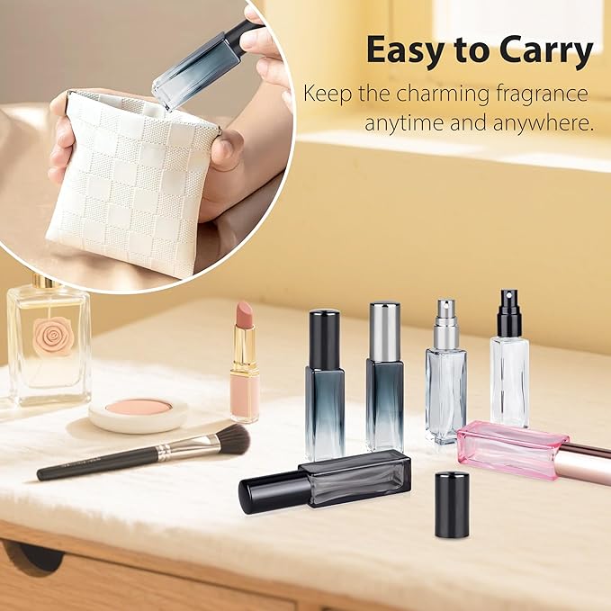 Perfume Refill Bottle, Mini Leak-proof Portable Perfume Travel Refillable Dispenser, 5pcs 10ml Empty Atomizer Sprayer, Pocket Glass Bottle with Funnel and Pipette for Cologne (Gradientblue Black)