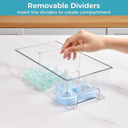Vtopmart 6 Pack Clear Stackable Storage Drawers,Easy to Assemble Baby Bottle with handles,Plastic Drawers for Kitchen Pantry,Cabinet,Under Sink Organization