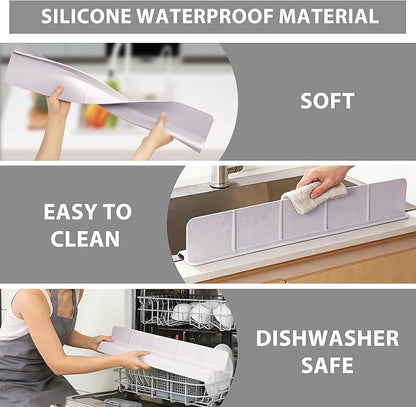 23Inch Sink Splash Guard – Extended Length & Tall Silicone Kitchen Sink Splash Guard with Overhang Drainage Design & Strong Suction Cups for Countertop (Light Pink, 23''x3.5'')