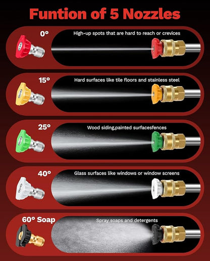 Sakertool Foam Cannon Dual Connector Accessory for Pressure Washer Kit,Car Wash Foam Gun - Power Washer Accessories Gun with Foam Cannon Dual Connector for cleaning - 5 Power Washer Sprayer Nozzles