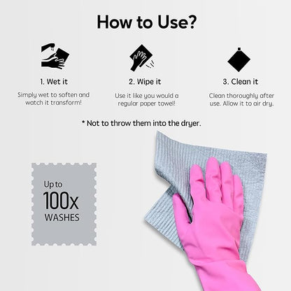 Eulnars Swedish Dishcloths for Kitchen, 10 Pack Reusable Paper Towels Washable, Ultra Absorbent Dish Towels for Washing Dishes, Non-Scratch Cellulose Sponge Cloths, No Odor, Biodegradable