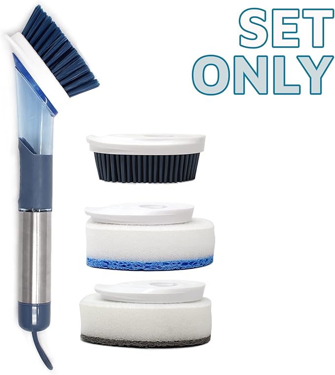 CBC Crown Soap Dispensing Dishwashing Brush with 4 Scrub Brush Heads & Extra Refill Set