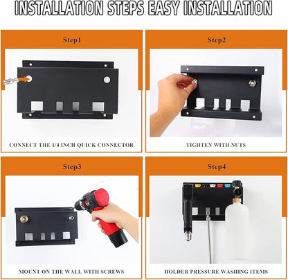 Pressure Washer Gun Holder,Foam Cannon Holder for Pressure Washer Gun, Foam Cannon,Fit 1/4 Inch Quick Connector,Pressure Washer Nozzle Tips and Wand Extension Storage Rack Wall Mounted