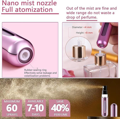 opasyo Refillable Perfume Portable Atomizer Bottle Refillable Perfume Spray, Leak-Proof Perfume Spray Bottle, Travel Perfume for Traveling and Outgoing (5ml, 5 Pack Silver/Pink/Gold/Blue/Black)