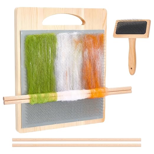 BENECREAT Wool Blending Board Carding Brush Set, 12.5x10.6x0.6inch Fiber Blending Board with 1pcs Wool Brush 2pcs Wood Craft Sticks for Mix Colors, Organize Wool Fibers