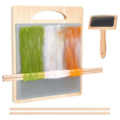 BENECREAT Wool Blending Board Carding Brush Set, 12.5x10.6x0.6inch Fiber Blending Board with 1pcs Wool Brush 2pcs Wood Craft Sticks for Mix Colors, Organize Wool Fibers