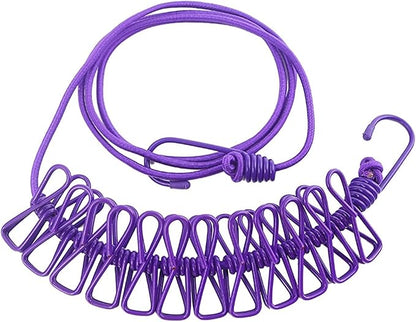ALINNA Retractable Portable Clothesline, Travel Clothesline with 12 Clothespins for Indoor Laundry Drying, Outdoor Camping Accessories (Purple)