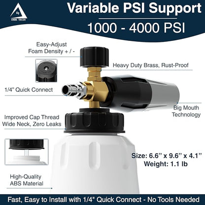 DBR Tech® Foam Cannon for Pressure Washer | Pro-Grade, 1.1mm Orifice, 1000-4000 PSI, Grey