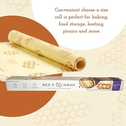 Bee's Wrap Beeswax Wraps for Food - Cut to Size 14x52" Beeswax Wrap Roll - Plastic Free Made in USA Reusable Natural Food Wrap - Honeycomb