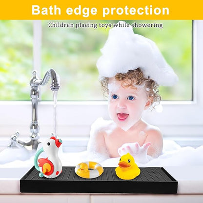 Silicone Sink Edge Protectors - Multifunction Accessories, Splash Guard & Draining Mat for Kitchen, Bathroom Sink, Steel, Granite, Quartz Countertops (Black, 4 * 14in)