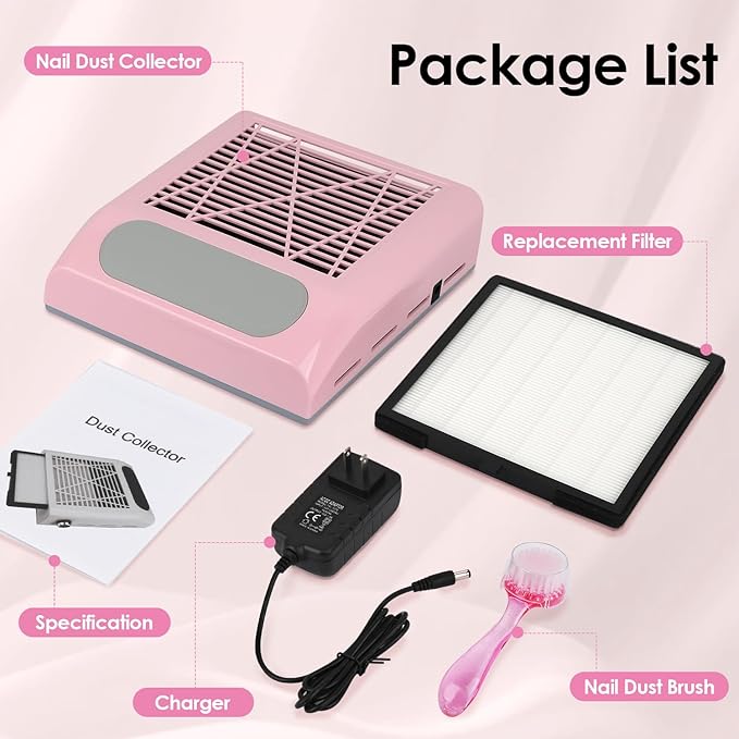 CoFashion Nail Dust Collector for Acrylic Nails Vacuum Machine, 80W Adjustable Vacuum, Electric Nails Filter for Manicure Nail Fan Dust Collector