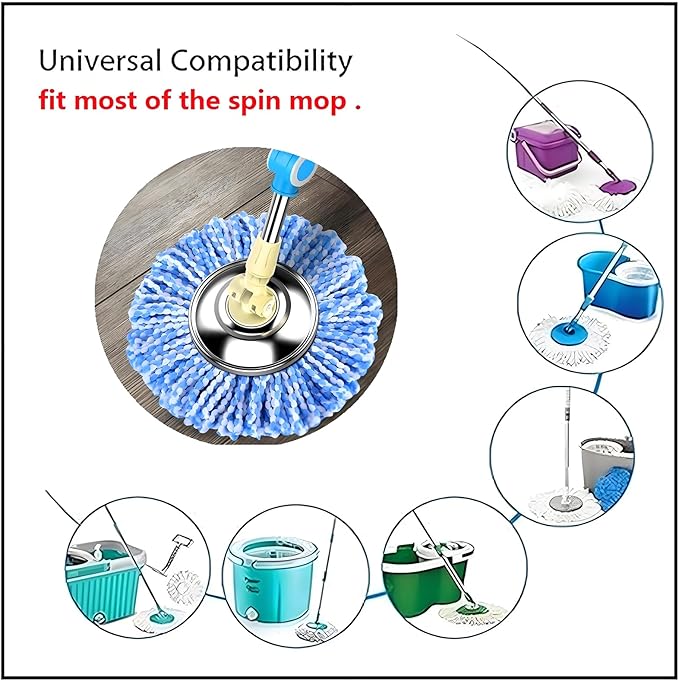 6 Pack Spin Mop Replacement Heads, (6.3 Inch,Round) Microfiber Mop Refills Compatible with Hurricane, Mopnado, Libman, Simpli Magic and Other 360 Spin Mop Systems, (6 Colors)