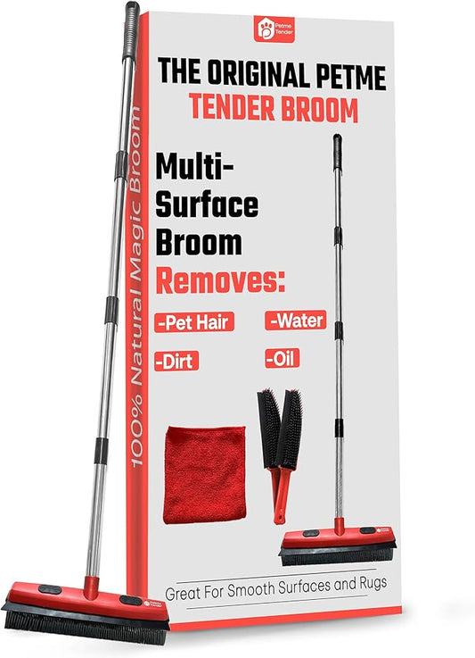 Hybrid Dog Pet Hair Removal Broom with Squeegee – Adjustable Handle Rubber Broom for Pet, Hardwood Floors, Tile, & Liquid-Dirt with 2 Portable Hair Brushes & Cloth