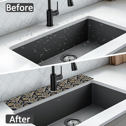 24" X 5.5" Kitchen Sink Splash Guard Faucet Mat Floral Flower Super Absorbent Fast Drying Faucet Guard & Draining Mat Sink Splash Guard Behind Faucet for Kitchen, Bathroom