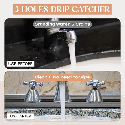 Teenyyou 3 Hole Gray Faucet Mat for Kitchen Sink Bathroom 15.94" x 4.92" Kitchen Faucet Absorbent Mat Diatomite Splash Guard Quick Drying Stone Drip Catcher Hole 2.36" Holes Spaced About 1.65"