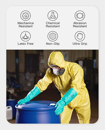 PACIFIC PPE 2 Pairs Chemical Resistant Nitrile Gloves, Resist Household Acid, Alkali, Solvent and Oil, 28 mil, 18", XX-Large