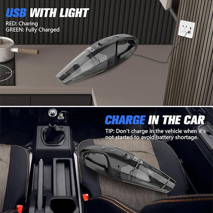 Handheld Vacuum Cordless Rechargeable with LED Light, Car Vacuum Portable Cordless, Hand Vacuum Cleaner Car Seats, Home, Quick Cleanup, Strong Suction, Lightweight, Includes Crevice Nozzle & Brush