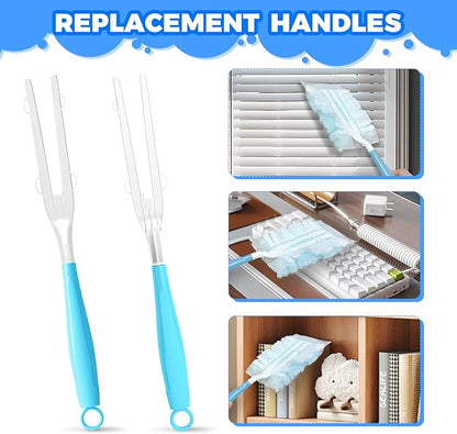 5PCS Duster Refills Folding Handles Set Compatible with Swiffer Dusters,Disposable Static Dust Removal Brush Handle for Dusting Electronics,Furniture,Blinds,Ceiling Fans (5, Blue)