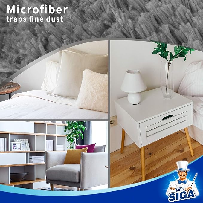 MR.SIGA Lint Free Microfiber Duster Refills, Washable Duster for Household Cleaning, 2 Pack