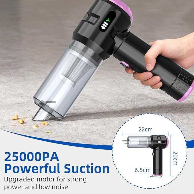 Sycoodeal Handheld Car Vacuum Cleaner, 25000PA Strong Cyclonic Suction Portable Mini Vacuum Cordless with Digital Display Lightweight for Pet Hair, Car, Home, Office, Kitchen (Purple)