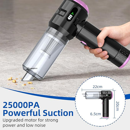 Sycoodeal Handheld Car Vacuum Cleaner, 25000PA Strong Cyclonic Suction Portable Mini Vacuum Cordless with Digital Display Lightweight for Pet Hair, Car, Home, Office, Kitchen (Purple)