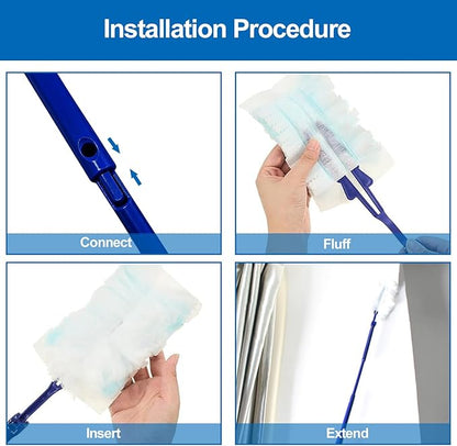 Replacement Handles Compatible with Swiffer Duster Refill, Swiffer Duster Extended Handle,Foldable & Extendable Dust Handle Only(Blue 3pcs)