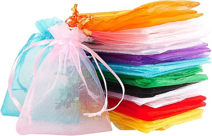 Meowoo 100PCS Organza Bags, 3x4in Small Mesh Bags Drawstring for Jewelry, Candy, Christmas, Sachets, Festivals, Bathroom Soaps, Makeup Organza, Wrapping Supplies(mixedcolor)
