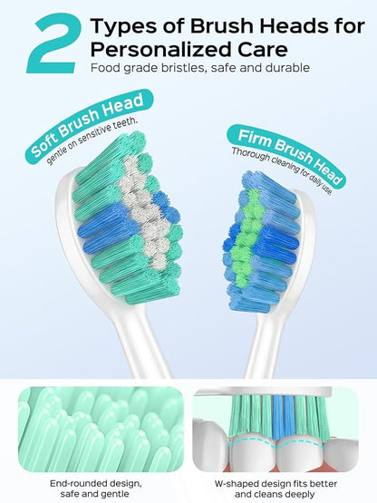 COSLUS C40 Sonic Electric Toothbrush for Adults: 47000 VPM for Deep Cleaning & Whitening with Travel Case - 5 Modes for Sensitive Teeth & Braces, Wireless Charging, 6 Brush Heads, Pink & Green (2PCS)